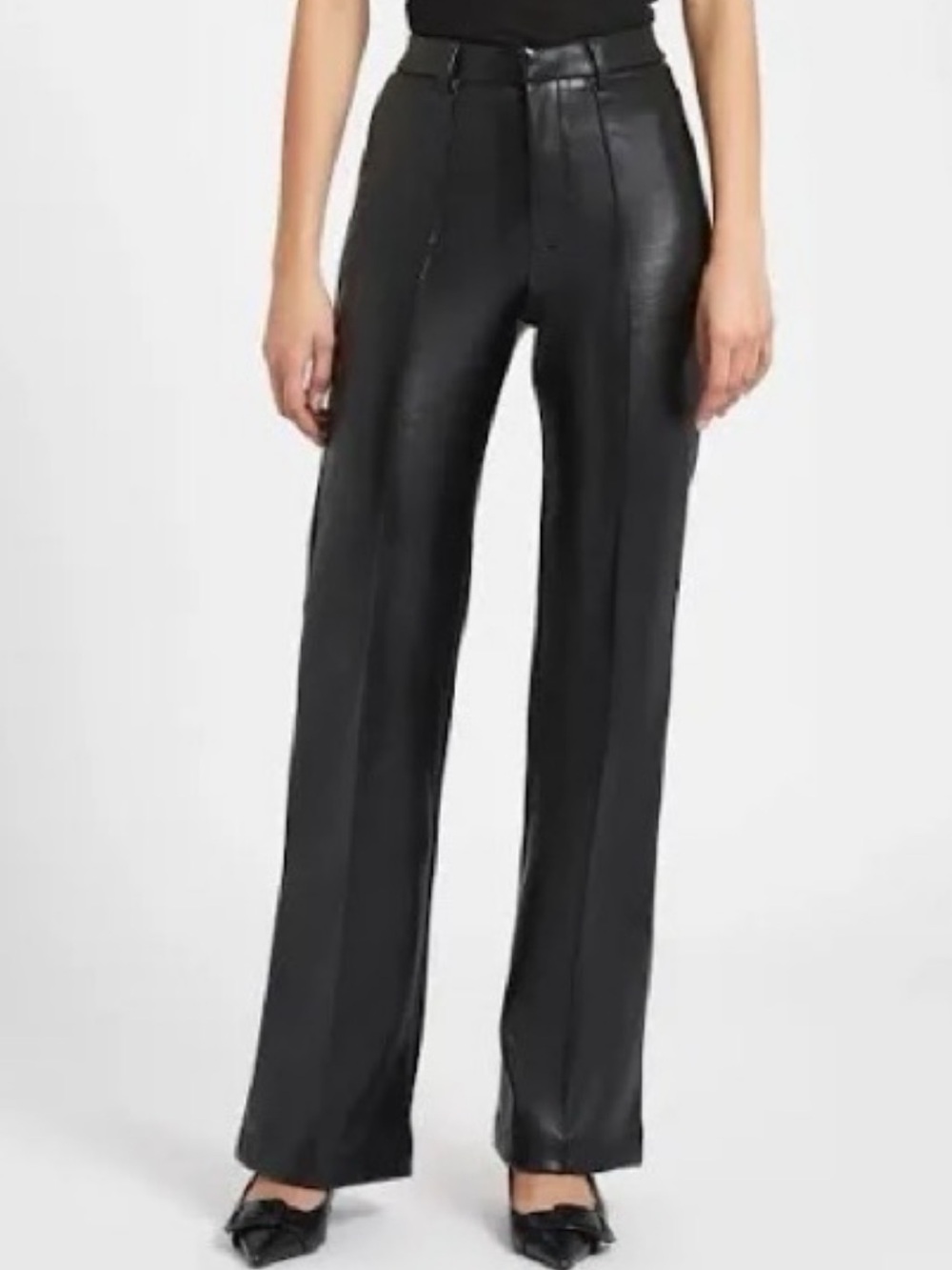BOA Black High-Rise Wide-Leg Faux Leather Pants size Small